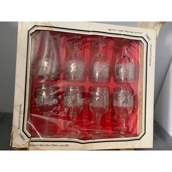 Libbey Silver Foliage 8-Piece Wine Glass Set 6 Oz Hostess Glassware Vintage USA - Picture 9 of 10